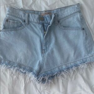 High-Waisted Blue Jean Shorts with Frayed Hem